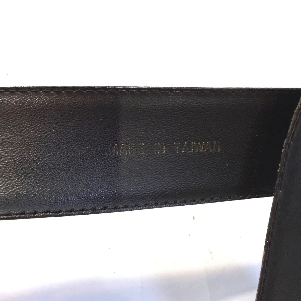 Paul Harris Vintage Black Leather Belt Gold Crescent Buckle Wide Statement Med